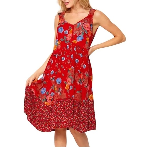 Bila Red Floral Print Mini Dress Sleeveless Flowy Size Small - Picture 1 of 5